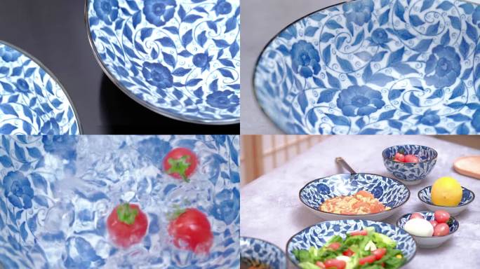 牡丹纹陶瓷碗盘视频素材