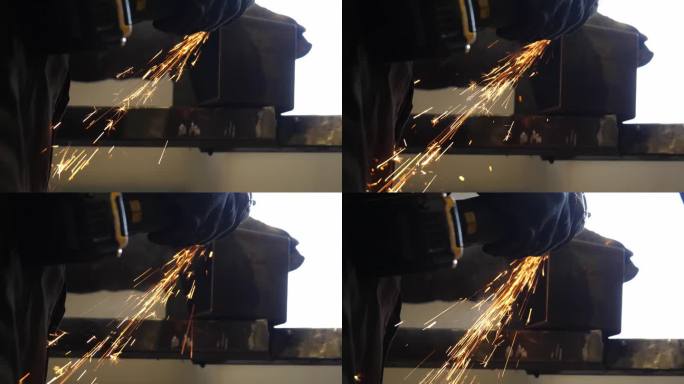 火花点燃研磨!在这种强烈的库存素材中体验金属与磨床相遇的力量，捕捉精密切割的动态光彩。