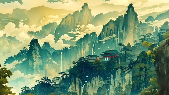 彩色中国风景画
