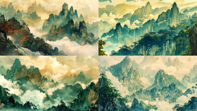 彩色中国风景画