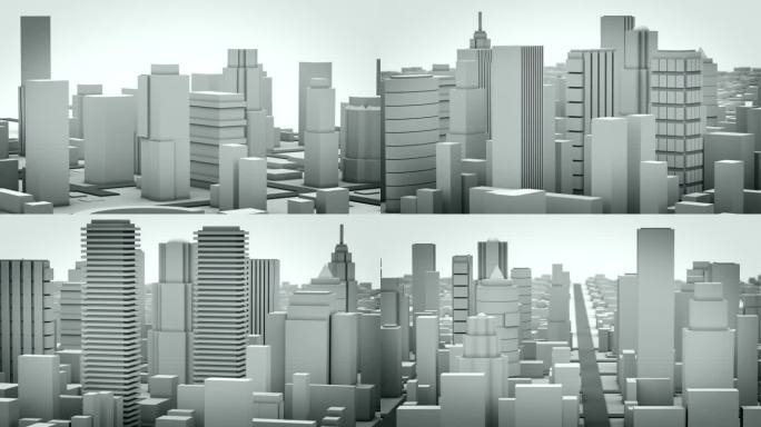 白色的未来城市3D模型。建筑物慢慢地从地上拔地而起