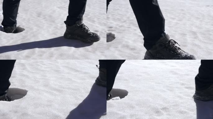 雪地走路踩雪脚步特写