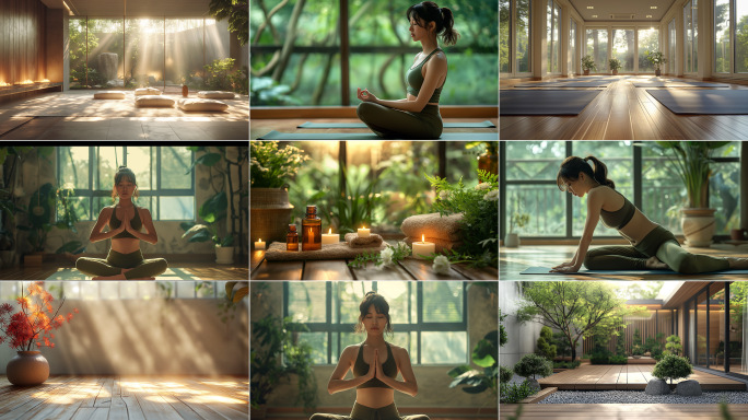 女人在瑜伽房做瑜伽冥想打坐
