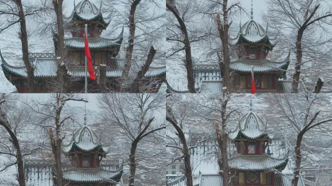 松潘雪后古城老建筑的景象