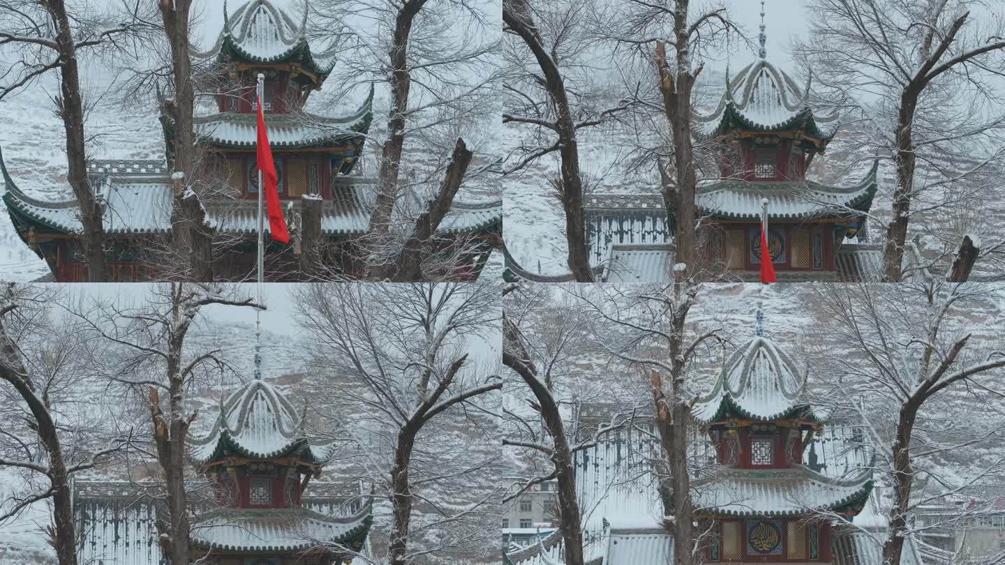 松潘雪后古城老建筑的景象