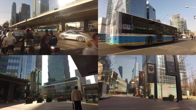 北京早晨逆光人流车流街景 大城市城市人文