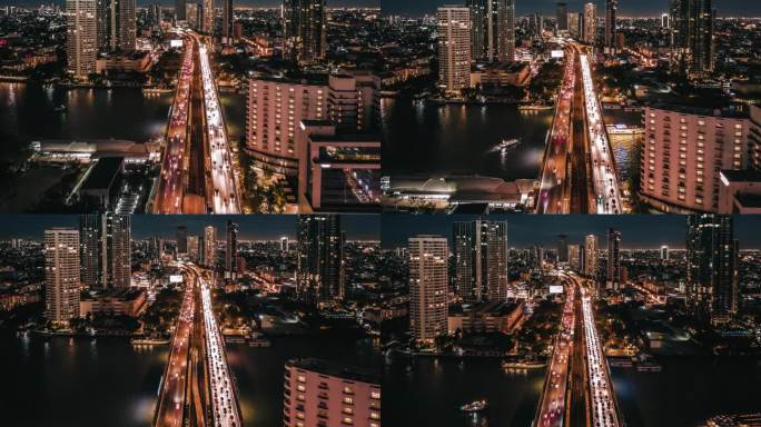 曼谷地标性金融商业区的摩天大楼鸟瞰图
