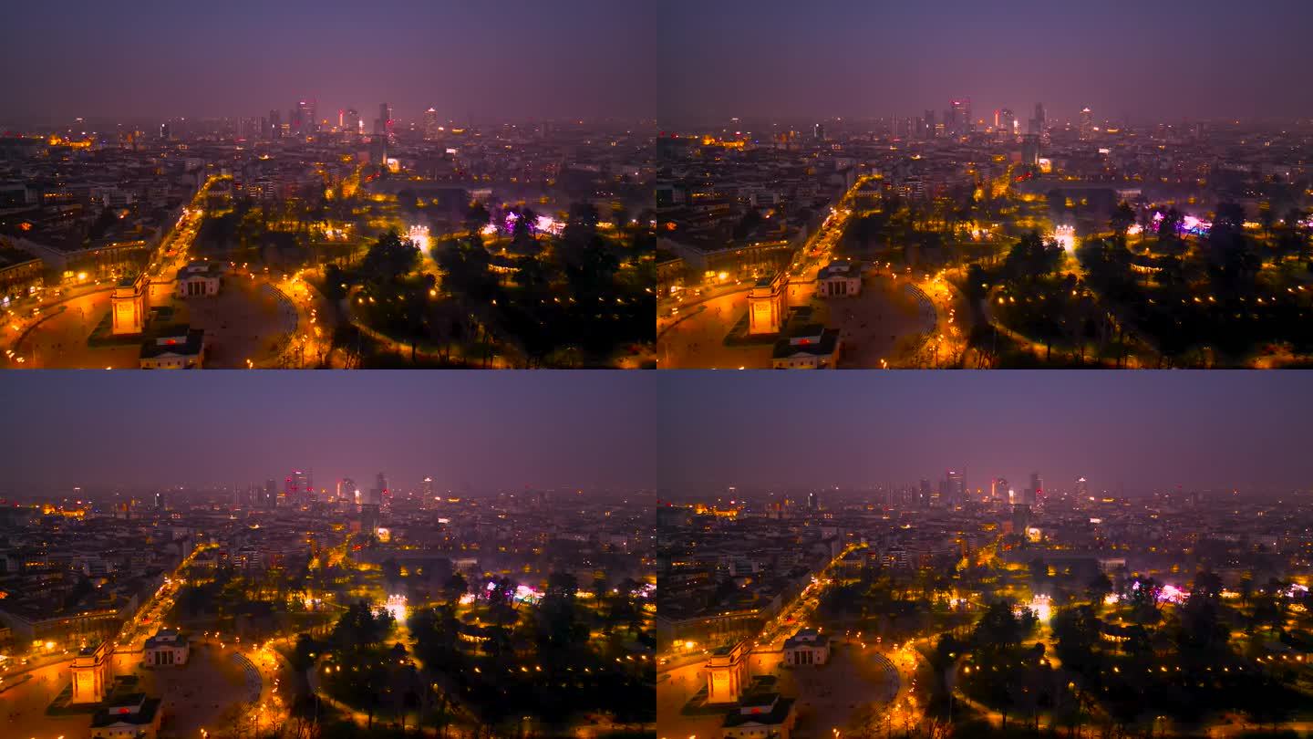 夕阳下米兰城的无人机视图