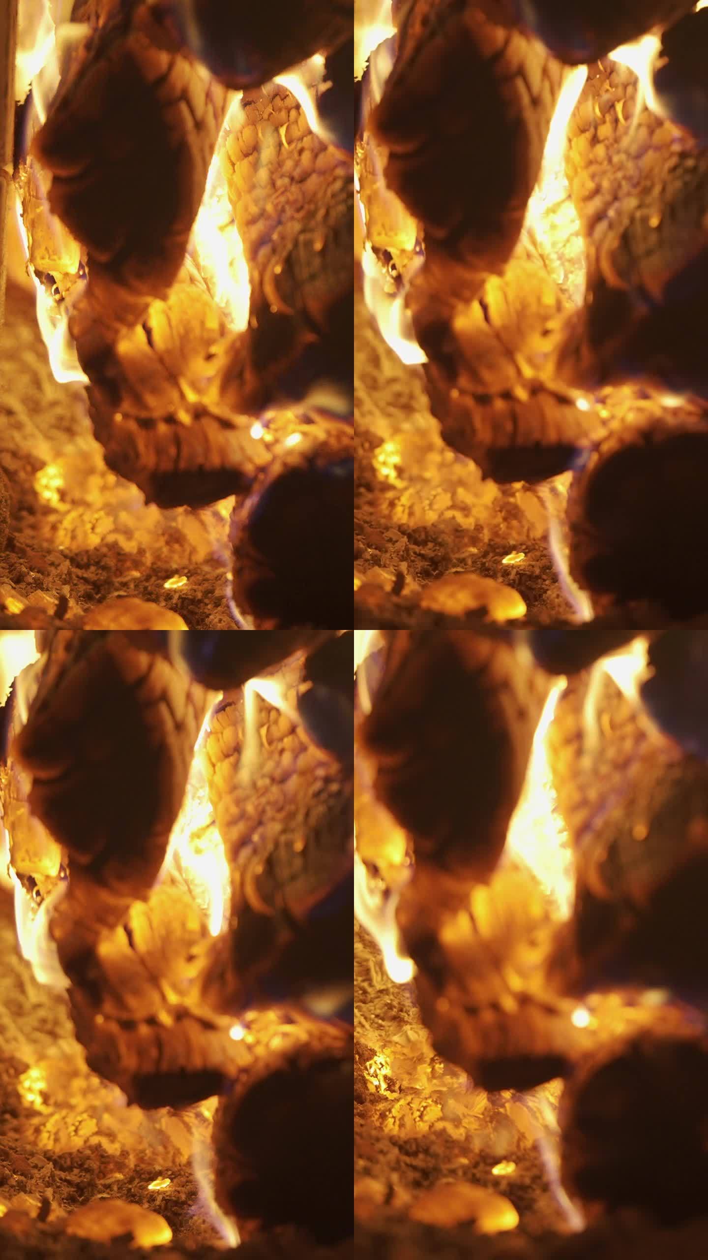 炉子里火焰的垂直视频