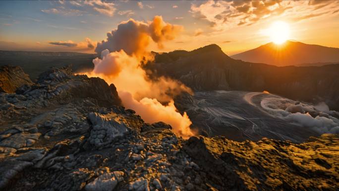 火山烟雾地热裂缝岩浆素材