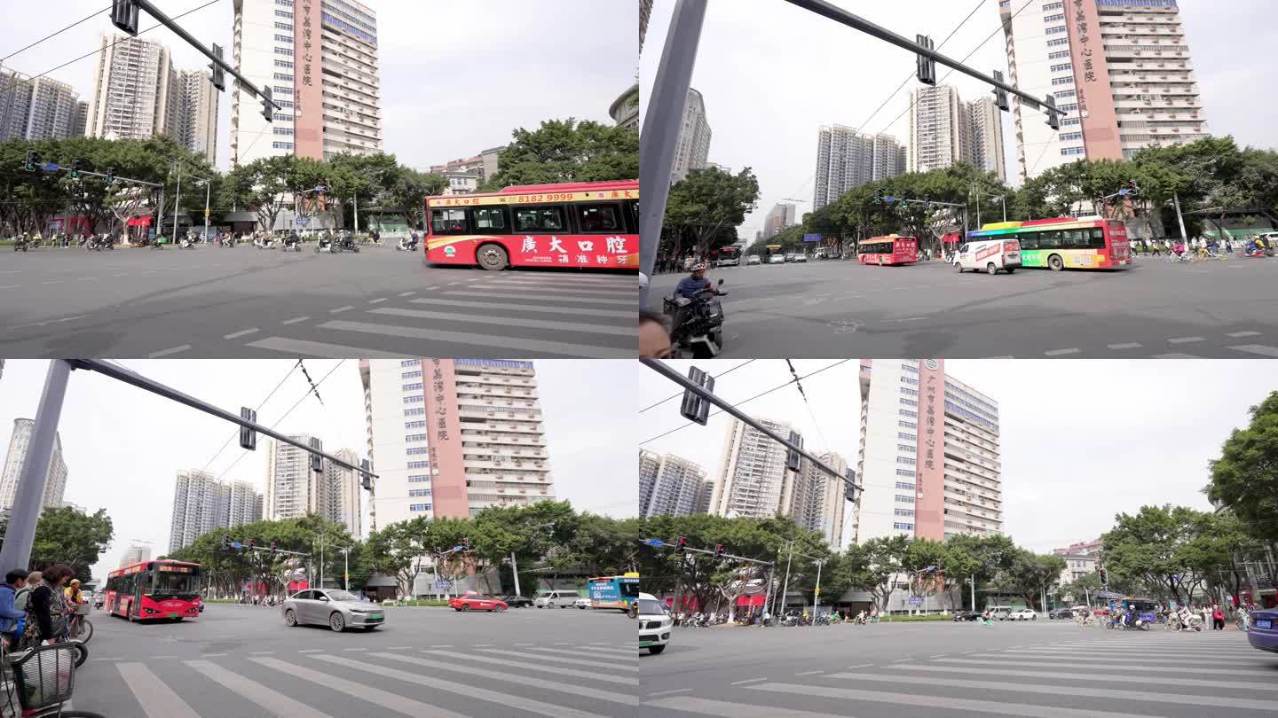 广州街道 人群  过马路 公交车