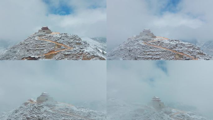 松潘雪后古城老建筑的景象