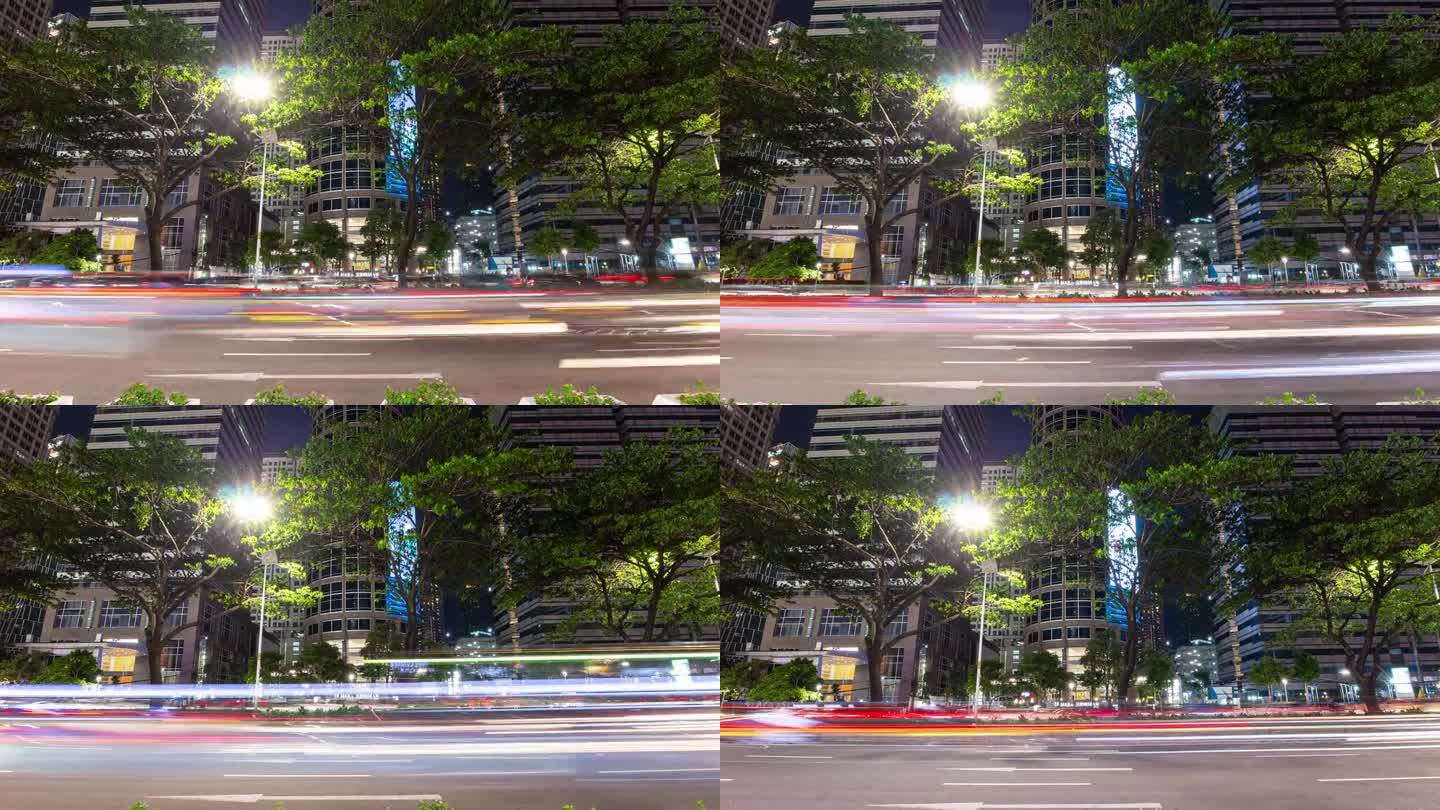 雅加达市夜间照明交通街道全景4k延时拍摄印度尼西亚