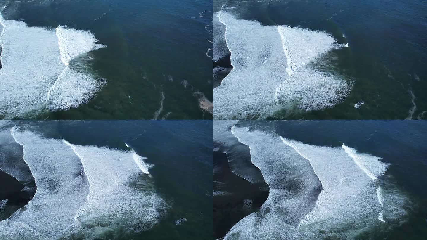 航拍，壮观大海海浪层层浪花，27秒