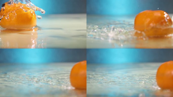 水面 滑行 橘子 水花 高清实拍 升格