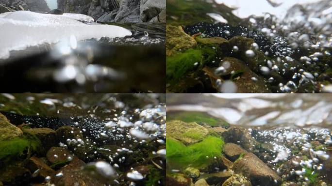 冰雪融化山涧小溪河水流动慢动作水下摄影