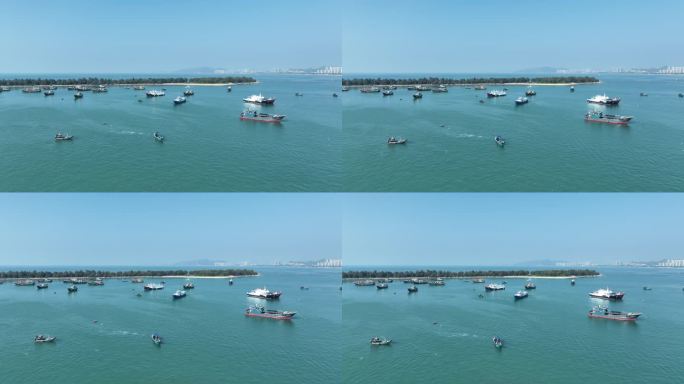 海边渔船码头海岸线风光航拍渔港汕尾港风景