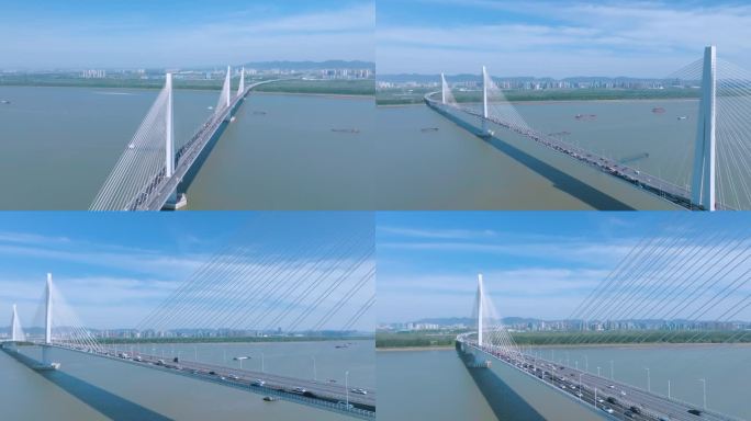 南京江心洲大桥航拍4K