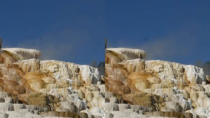 猛犸温泉的稳定垂直镜头，黄石国家公园。