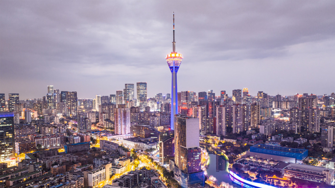 4K震撼成都夜景城市天际线延时