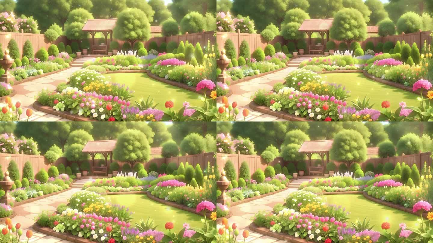 4K唯美梦幻卡通油画三维3D童话花园背景