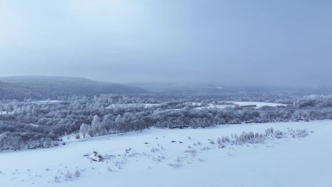 航拍森林湿地雪原雾凇风光视频(3)