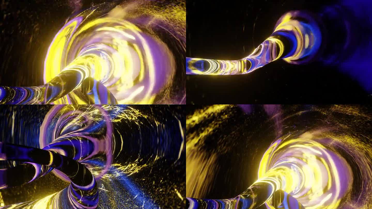 霓虹灯神秘之光的能量隧道。无缝循环动画