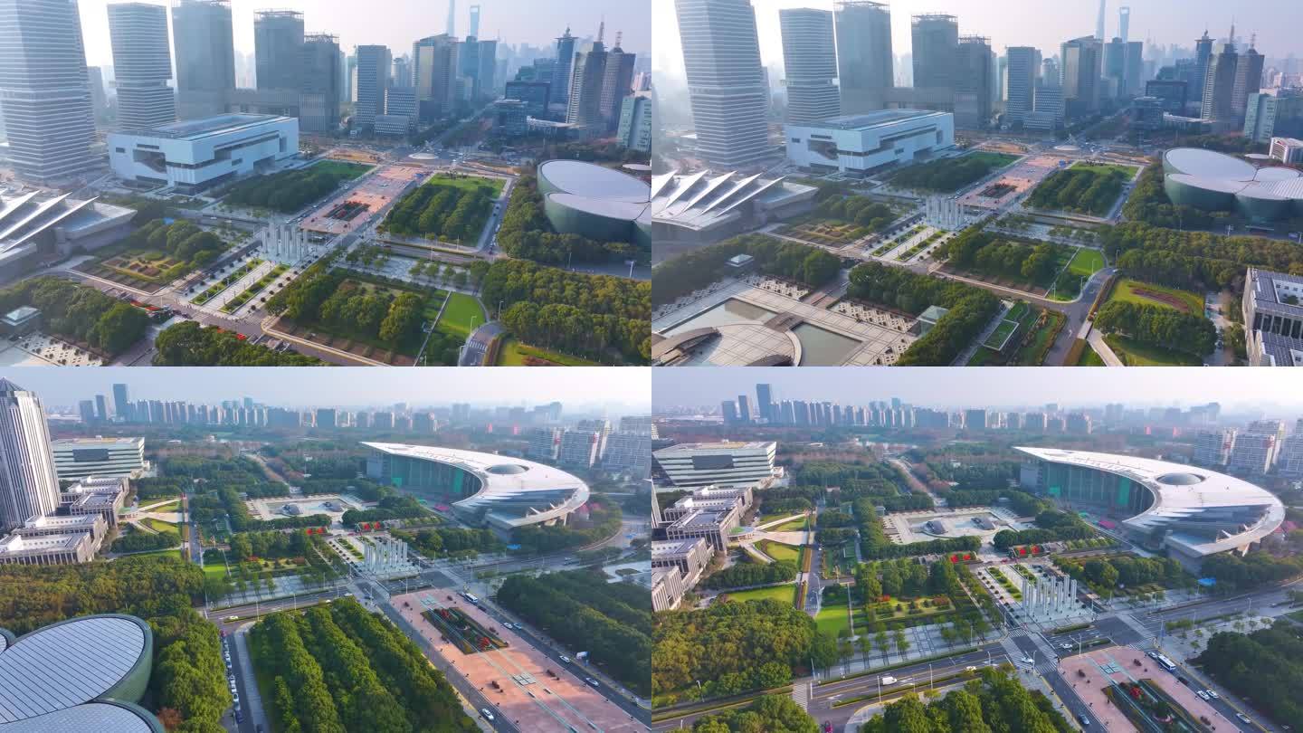 上海科技馆博物馆世纪广场航拍浦东新区城市
