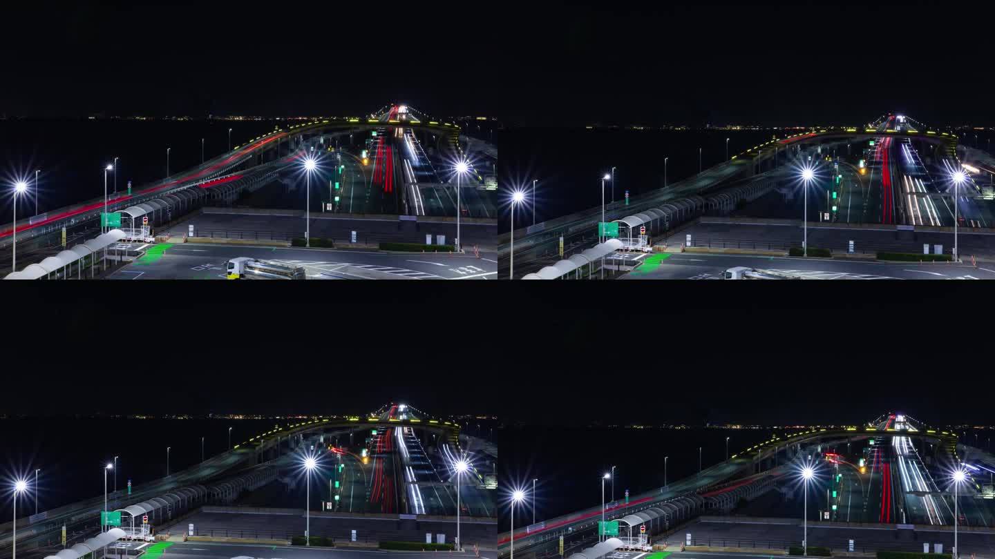 千叶东京湾地区高速公路交通堵塞的夜间延时图