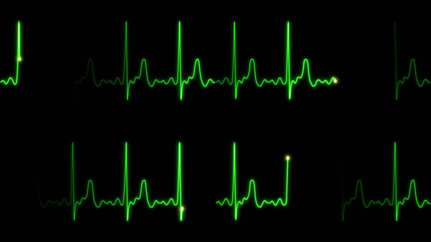 4K绿色心率心电图跳动停止循环素材