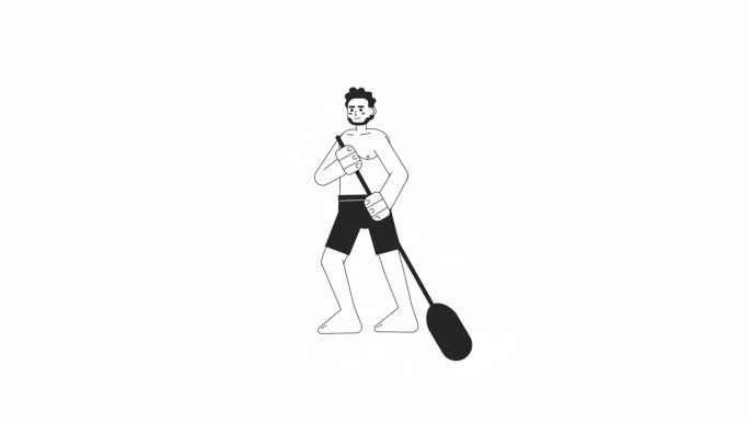 泳装人拿着桨的2D人物动画