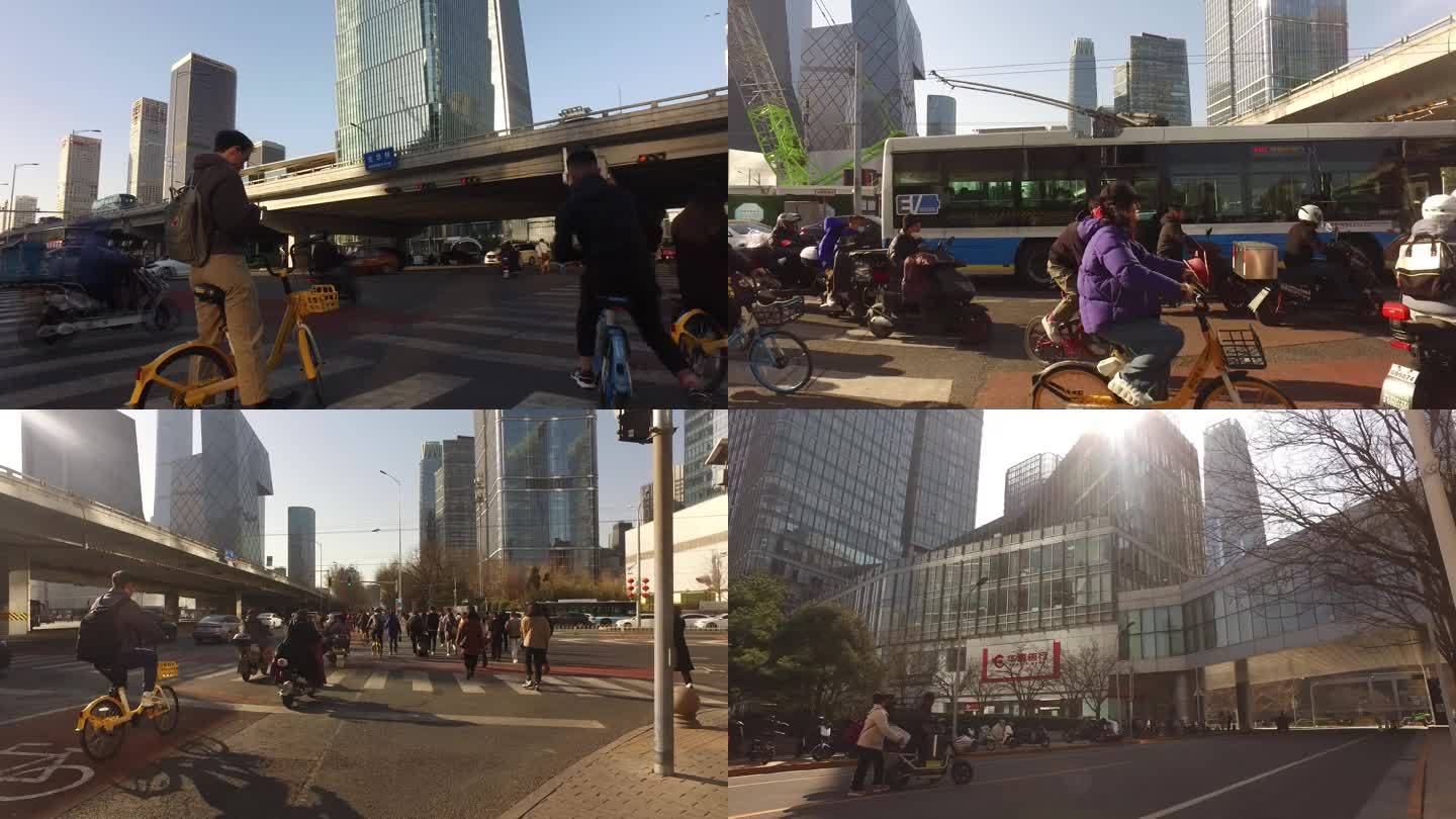 北京城市打拼上国贸金融街打工白领骑电瓶车