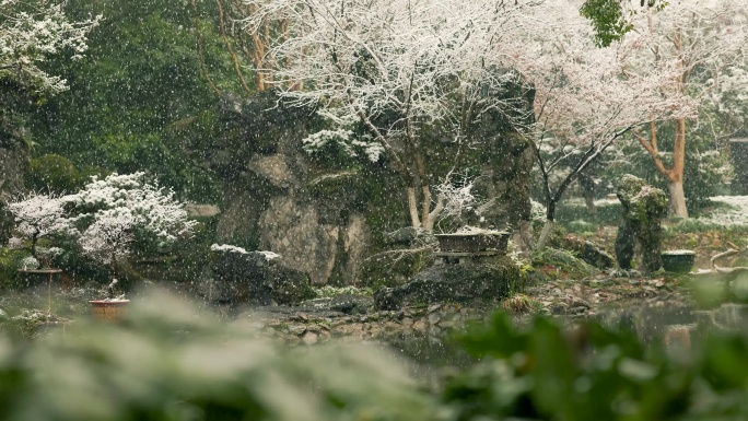 下雪天中式园林景观