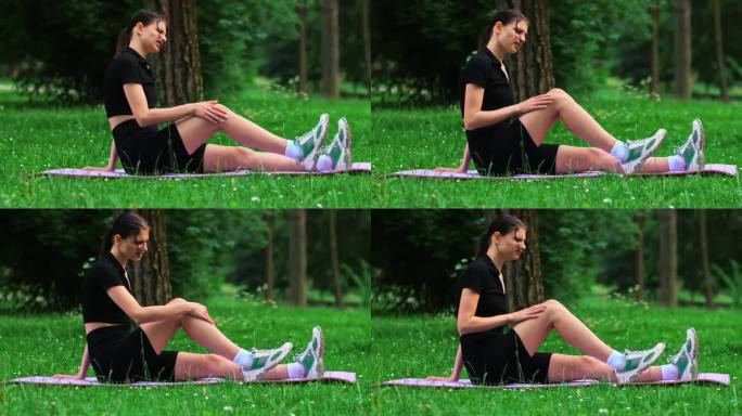 在公园户外运动或慢跑时疼痛或受伤的年轻运动女性。