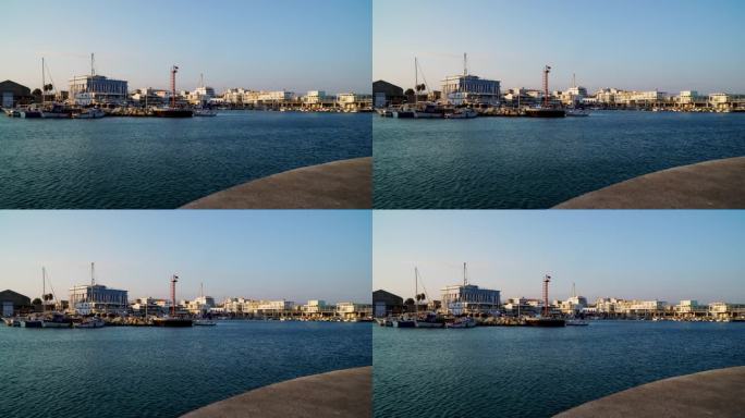 塞浦路斯利马索尔老城和海港的风景