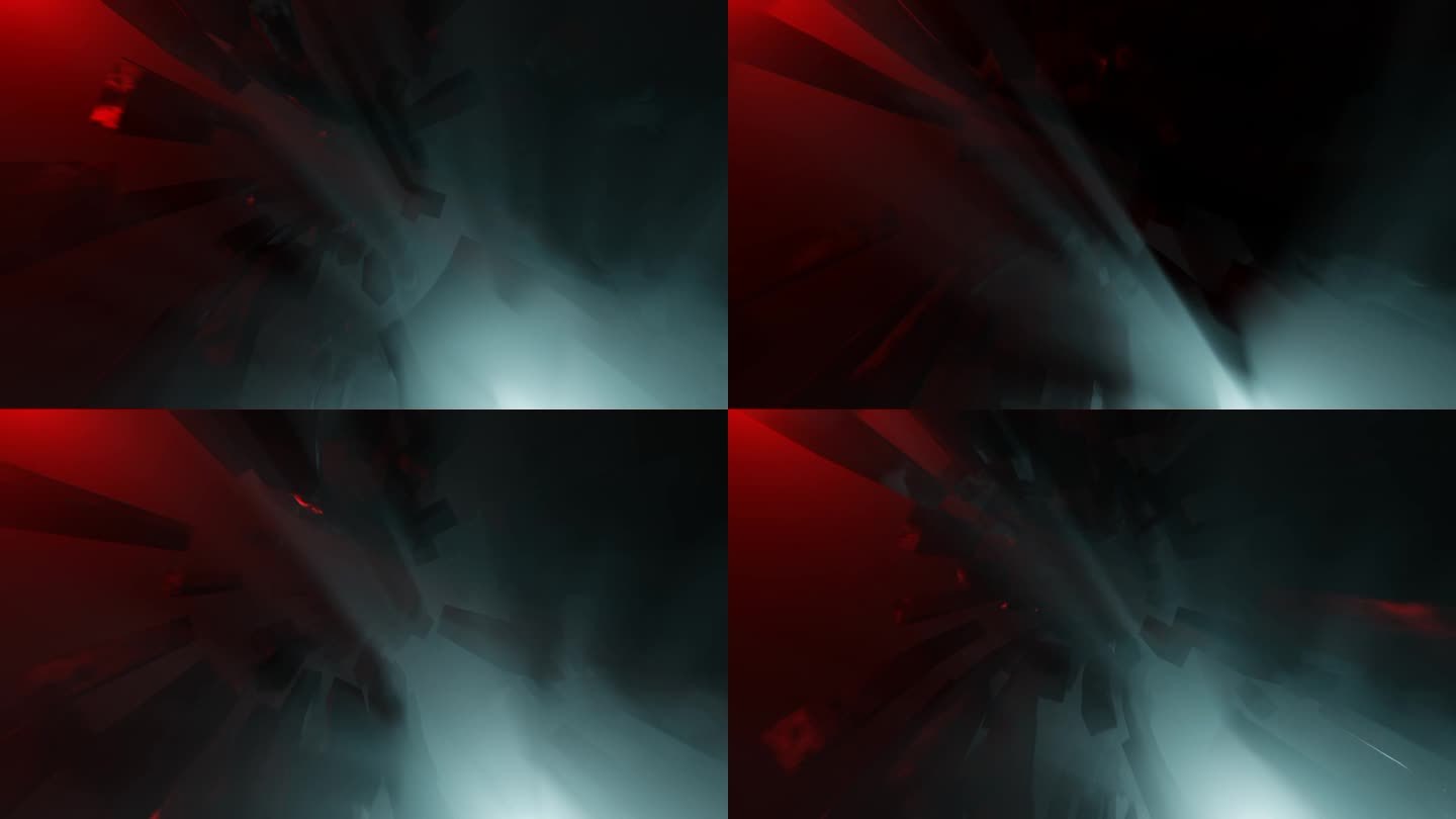 移动红色和蓝色闪烁流星之间的粒子飞行-隧道，螺旋，抽象的背景