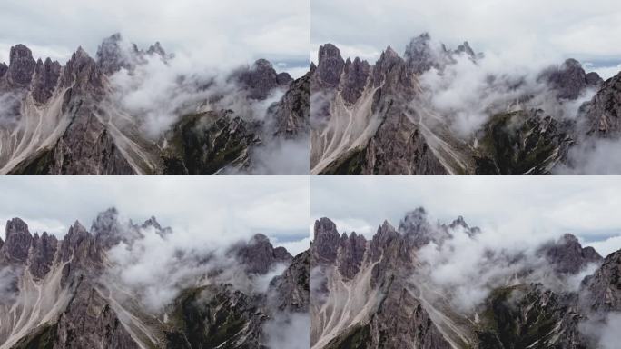 史诗级无人机拍摄的米苏里纳卡迪尼峰在意大利多洛米蒂的秘密远景