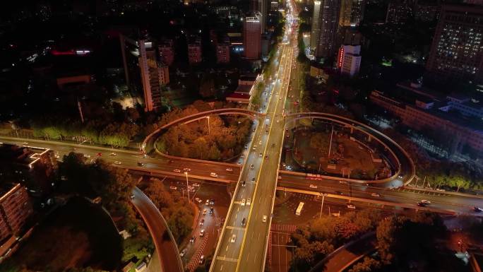 湖北武汉黄浦大街立交桥车流交通夜晚夜景航