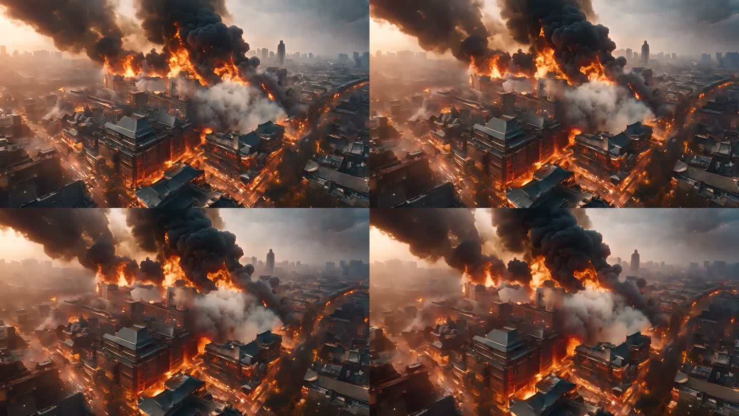 城市火灾浓烟滚滚AI视频素材