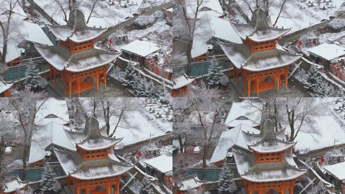 松潘雪后古城老建筑的景象