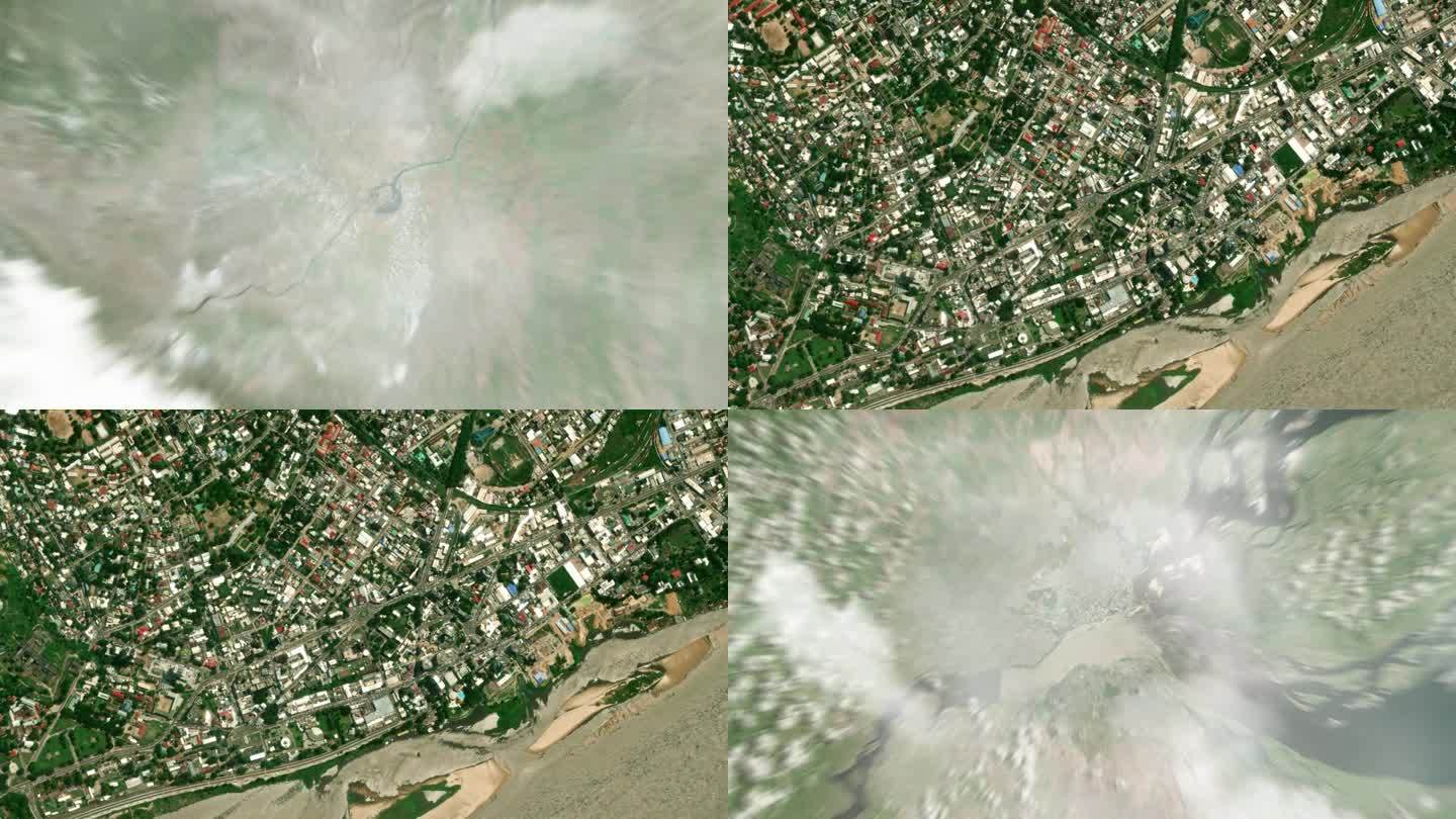 地球从太空放大到刚果布拉柴维尔。接着是通过云层和大气层进入太空。卫星的视图。旅游介绍