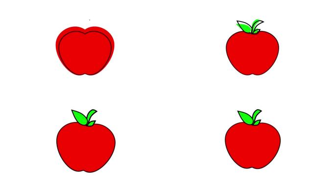 动画的卡通红苹果孤立在白色的背景