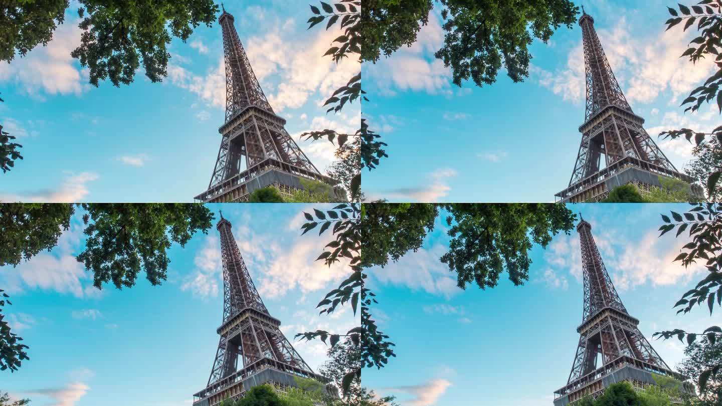埃菲尔铁塔蓝天，巴黎