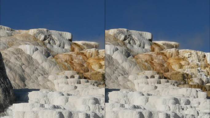猛犸温泉，黄石国家公园，缓慢平移，垂直