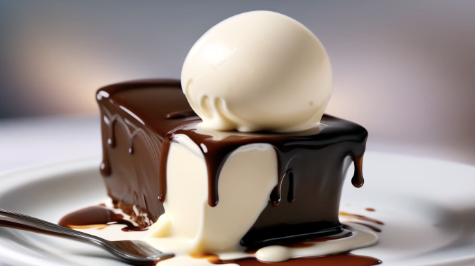 【慢镜特写】巧克力冰淇淋雪糕蛋糕