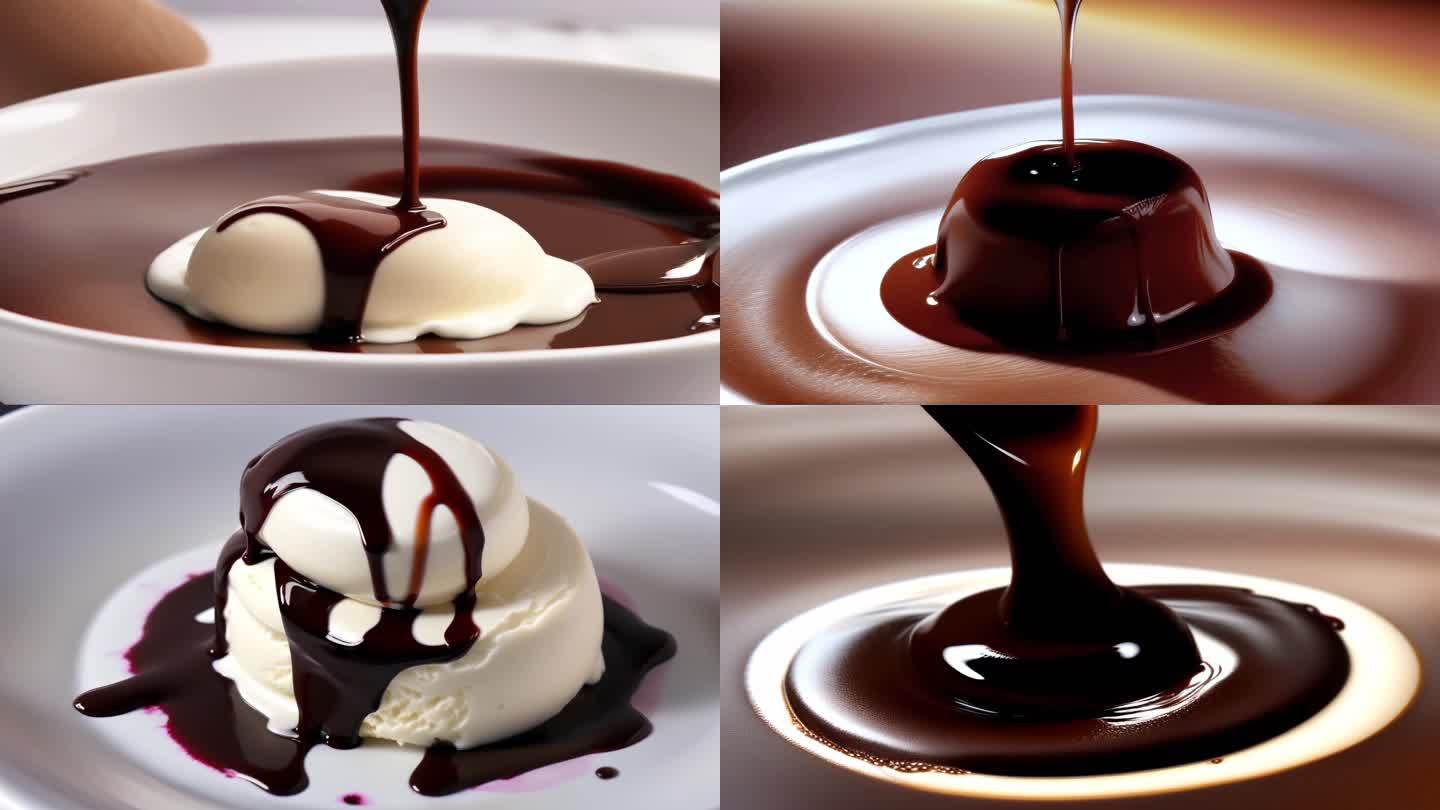 【慢镜特写】巧克力冰淇淋雪糕蛋糕