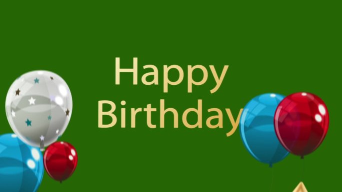 彩色气球框架动画绿色屏幕与生日快乐的文字