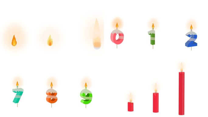 红蜡烛白蜡烛生日蜡烛火焰卡通动画通道素材