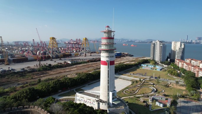 航拍 龙海 漳州港 灯塔