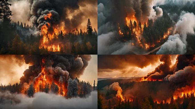 森林火灾山火原始森林起火浓烟滚滚